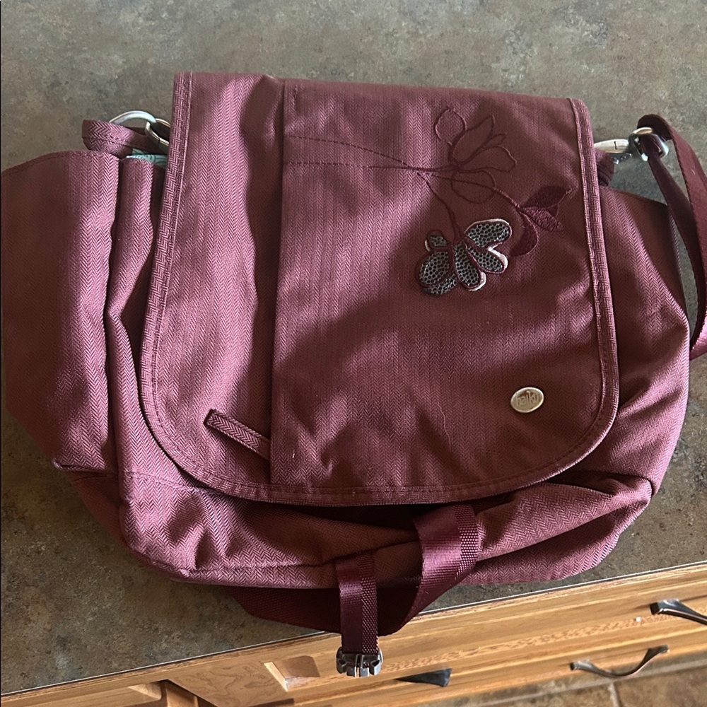Haiku Burgundy Crossbody Bag with Floral Embroidery